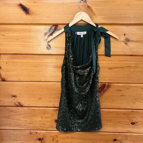 Jennifer Lopez Emerald Green Sequin Satin Bow Halter Top Drape Neck Size M - Picture 2 of 6